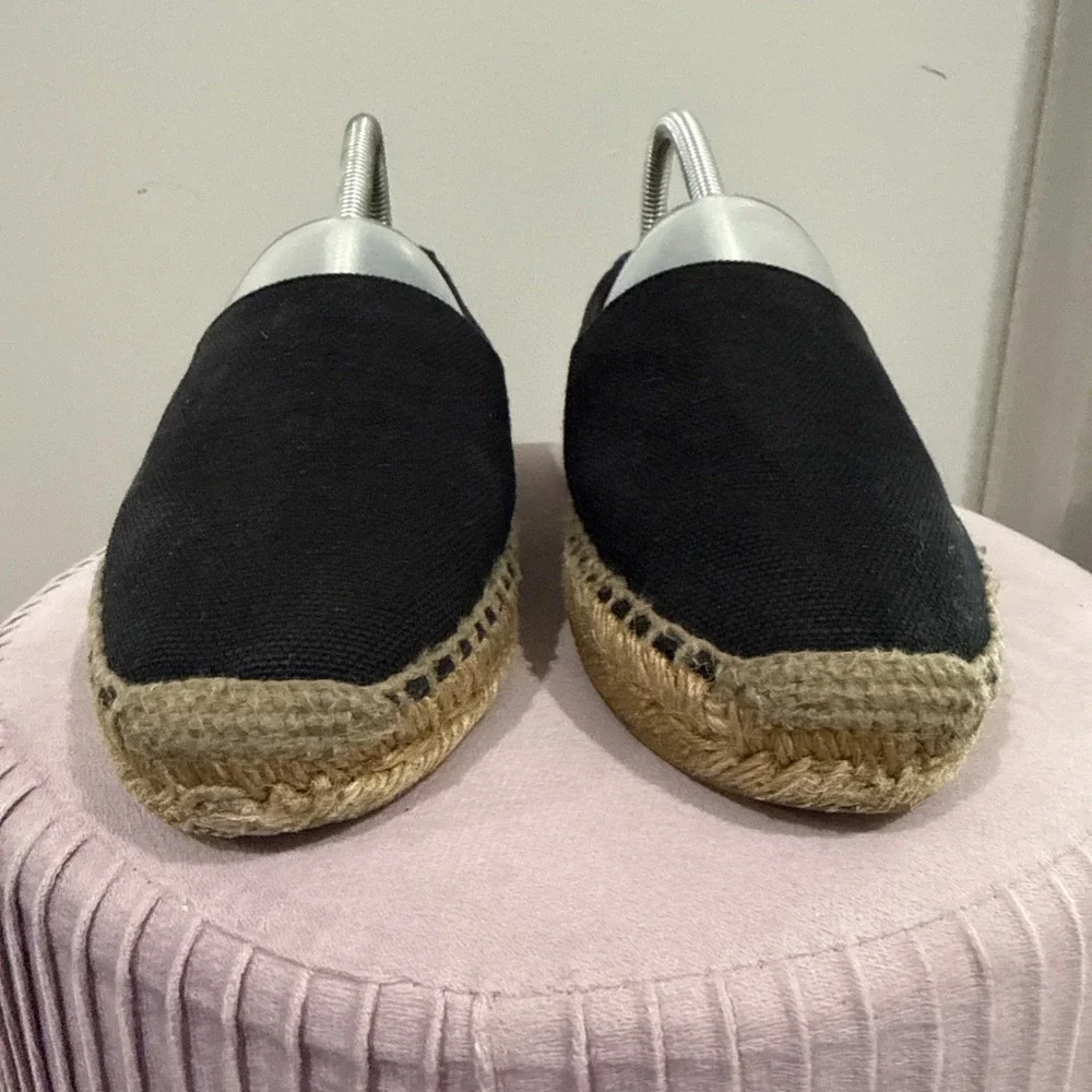 Saint Laurent Cassandre Black Canvas Espadrille Flats Womens Size 8-8.5
